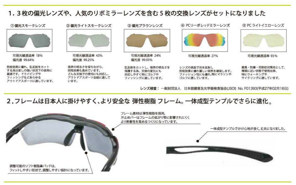 エレッセ スポーツサングラス ES-S113 度付き対応 偏光レンズ 偏光サングラス レンズ5枚交換式 日本人向きのジャパンフィットモデル ellesse ミラーサングラス ミラーレンズ レディース ジュニア 小顔男性向き
