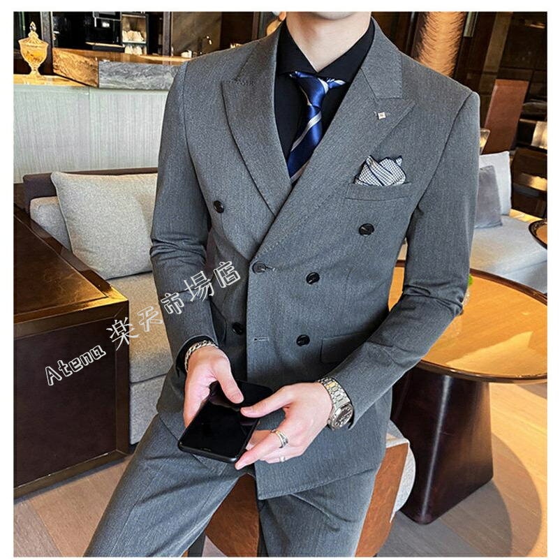 送料無料 メンズスーツ スリーピース スーツ メンズ 3点セット フォーマルスーツ 上下セット カジュアル セットアップ メンズ 紳士服 フォーマル 面接 スリム ビジネス 仕事 ビジネス 大きいサイズ 出張 冠婚葬祭 ダブル