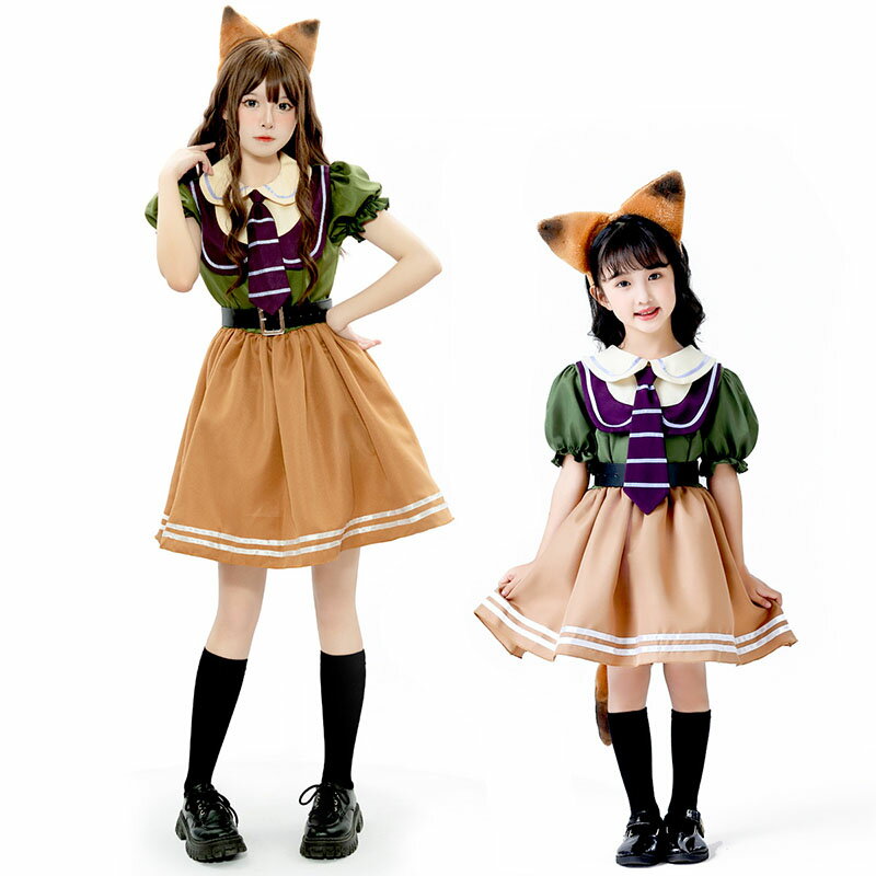 ハロウィン 衣装 ワンピース レディース 狐 しっぽ カチューシャ コスプレ 仮装 きつね アニマル つけ耳 キッズ 子供 女の子 大人 演出服 ドレス ワンピ...