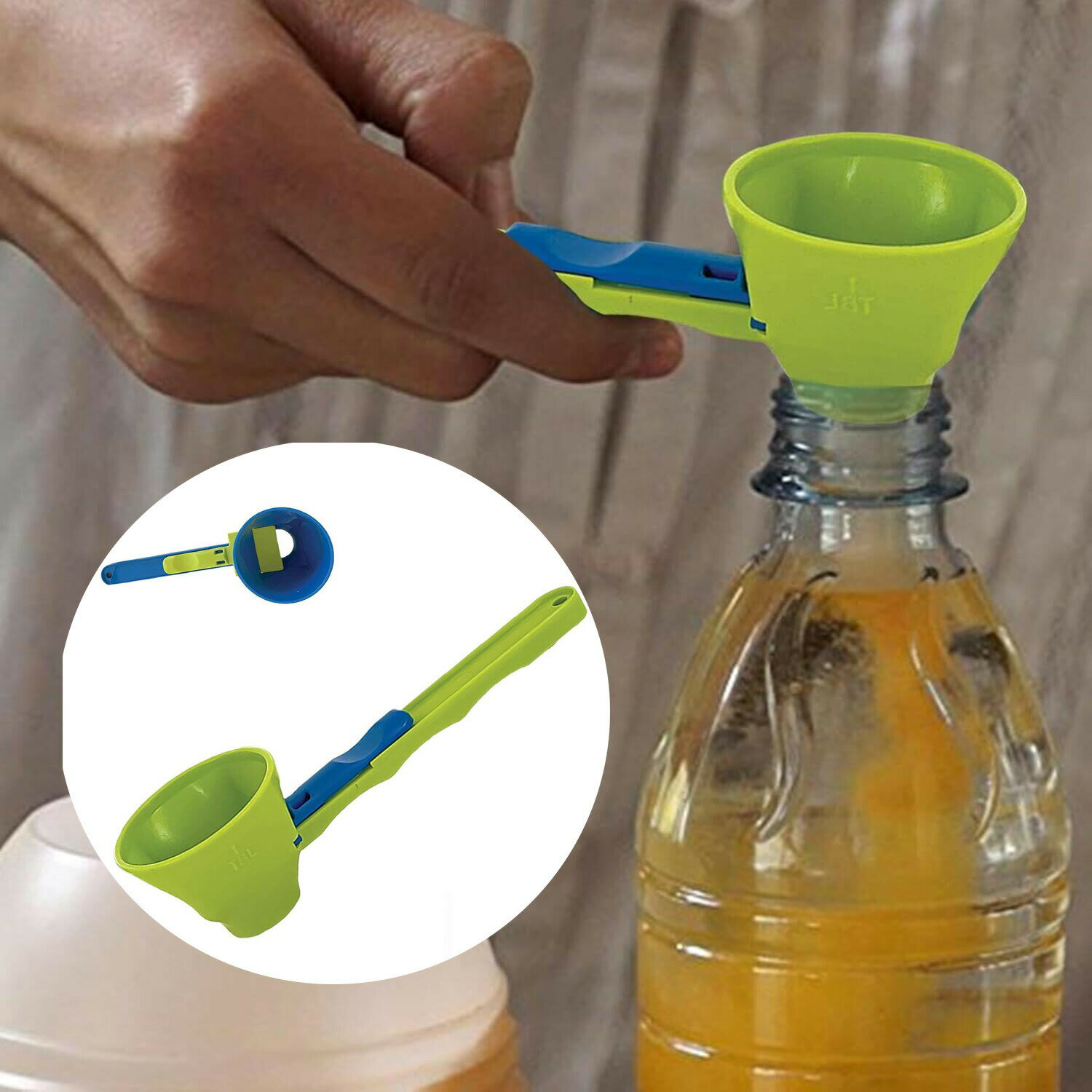 2in1 計量ロートスプーン ロングハンドル付き 計量スプーン 耐久性のある素材 再利用可能なこぼれ防止漏斗 計量カップ 粉ミルク、塩、砂糖用の粉末漏斗 1個（色のランダム出荷）