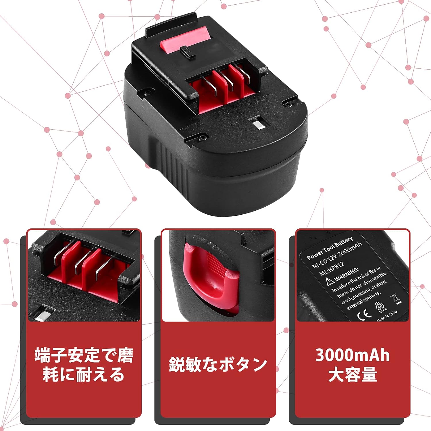 �ڴ��ָ��꥿���ॻ����۸ߴ� HPB12 �֥�å�����ɥǥå��� 12v �Хåƥ꡼ Black��Decker �Хåƥ꡼ 12v 3000mAh HPB12 12v�Хåƥ꡼ �֥�å�����ɥǥå����Хåƥ꡼ ������ �˥å����������