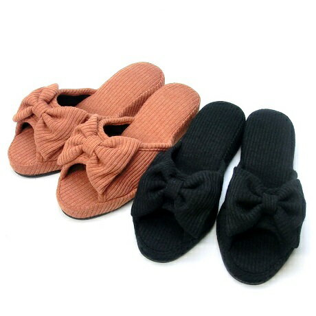【送料無料】インソールに凹凸をつけた両畦編みニット生地のヒールスリッパ2足セット(オレンジのみ...