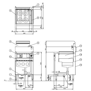 厨房卸問屋 名調のコメットカトウ ゆで麺器 CMR2シリーズ D=600(600+20) 500×600+20×800 CMR2-4 LPG(プロパンガス)【 メーカー直送/後払い決済不可 】｜アングル2