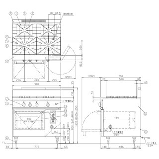 厨房卸問屋 名調のコメットカトウ ガスレンジ DX2シリーズ D=750 レンジタイプ 900×750×850 DX2-9754F LPG(プロパンガス)【 メーカー直送/後払い決済不可 】｜アングル2