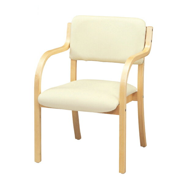 木製合皮スタッキングチェア アーム付ホワイト2台 完成品 61-433-42-7 【 店舗運営用品 テーブル＆チェア スタッキングチェア 木製スタ..