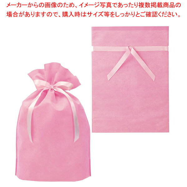 不織布リボン付ギフトバッグMピンク 10枚 35×48(36)×底マチ12cm 61-800-45-3