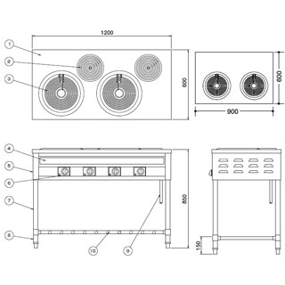 押切電機 電気テーブルレンジ OKR-80A 900×600×850【 押切電機株式会社 グリラー ...
