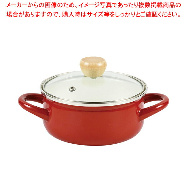 Glass Pots - ジャストサイズ IH対応ホーローガラス蓋両手鍋15cm(レッド)