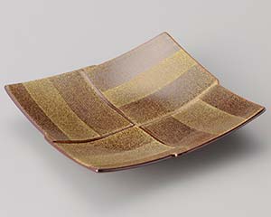 【まとめ買い10個セット品】和食器 イ015-188 アメ釉金タタキ 筋入市松正角皿【キャンセル/返品不可】