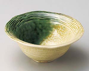 【6/22 20時から!エントリーでポイント5倍!!】【まとめ買い10個セット品】和食器 ユ066-068 黄瀬戸織部吹変形4.0鉢【キャンセル/返品不可】