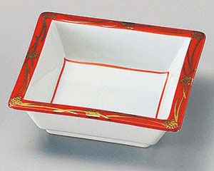 【まとめ買い10個セット品】和食器 チ100-058 赤金彩角鉢【キャンセル/返品不可】