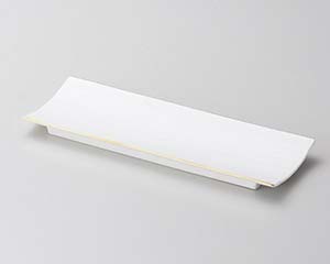 【まとめ買い10個セット品】和食器 カ127-138 渕金白マット筋彫長角皿【キャンセル/返品不可】