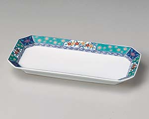 【まとめ買い10個セット品】和食器 テ134-078 グリン花小紋高台細長皿【キャンセル/返品不可】