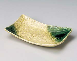 【まとめ買い10個セット品】和食器 ユ137-028 黄瀬戸織部吹長角深皿(大)【キャンセル/返品不可】