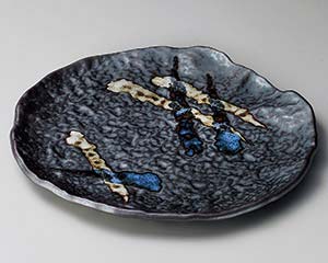 和食器 ヤ169-058 黒三彩変型丸大皿【卸問屋名調 おしゃれ 食器 テーブルウェア 業務用 居酒屋 レストラン 喫茶店 ホテル 家庭用】