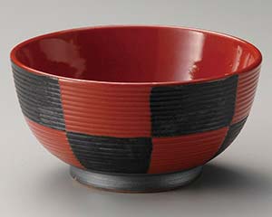 【まとめ買い10個セット品】和食器 ミ329-158 筋彫赤市松夏目5.5丼【キャンセル/返品不可】