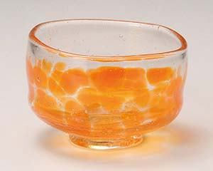 【まとめ買い10個セット品】和食器 ワ392-078 吹ガラス 抹茶&小鉢 オレンジ【キャンセル/返品不可】