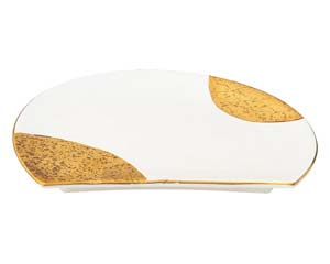 【まとめ買い10個セット品】和食器 ツ473-108 萬月金月花 半月焼物皿【キャンセル/返品不可】