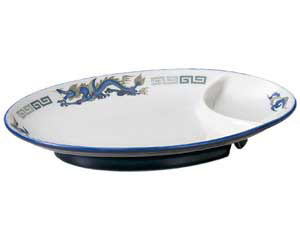 【まとめ買い10個セット品】 ホ666-668 ルリ白竜 9.5インチ仕切皿【キャンセル/返品不可】