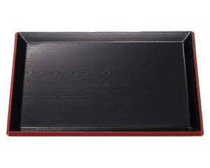 【まとめ買い10個セット品】 エ710-118 [A]富士長手木目盆 黒渕朱NS 尺5寸[ノンスリップ加工]【キャンセル/返品不可】