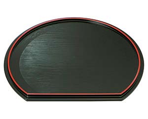 【まとめ買い10個セット品】 エ713-058 [A]半月両面盆 朱渕黒/黒刷毛目 尺5寸【キャンセル/返品不可】