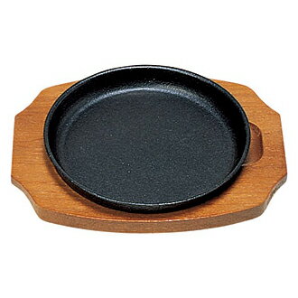 【まとめ買い10個セット品】和食器 ヌ734-038 [鉄・木]丸型ステーキ鉄皿 (木台付)19cm