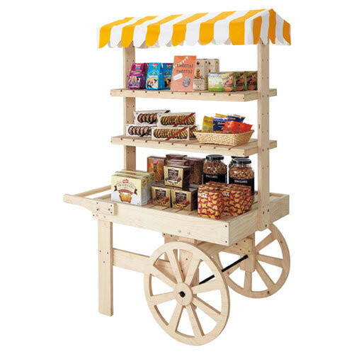 木製ヒノキワゴン 無塗装 テント付き 61-116-7-3 【 店舗什器 ワゴン什器 イベントワゴン 木製ヒノキワ..