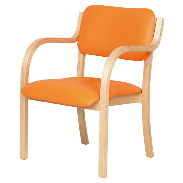 木製合皮スタッキングチェア(アーム付き) オレンジ 2台 組立品 61-433-42-6 【 店舗運営用品 テーブル＆チェア スタッキングチェア 木製スタッキングチェア 合皮張り アーム付き） 】