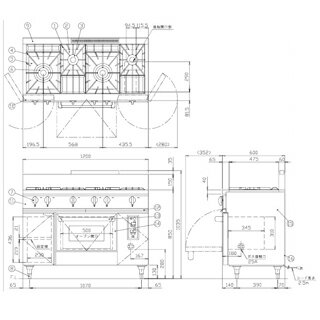 コメットカトウ ガスレンジ DX2-Bシリーズ D=600 レンジタイプ 1200×600×850 DX2-1260FB LPG(プロパンガス)【メーカー直送/後払い決済不可】【メイチョー】