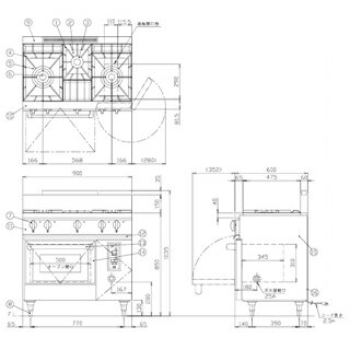 コメットカトウ ガスレンジ DX2-Bシリーズ D=600 レンジタイプ 900×600×850 DX2-960FB 12A・13A(都市ガス)【メーカー直送/後払い決済不可】【メイチョー】
