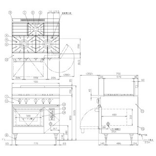 コメットカトウ ガスレンジ DX2-Bシリーズ D=750 レンジタイプ 900×750×850 DX2-975FB LPG(プロパンガス)【メーカー直送/後払い決済不可】【メイチョー】