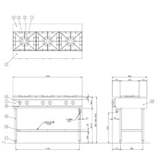 コメットカトウ ガスレンジ XYシリーズ D=600 テーブルタイプ 1200×600×800 XY-12603T LPG(プロパンガス)【メーカー直送/後払い決済不可】【メイチョー】 2