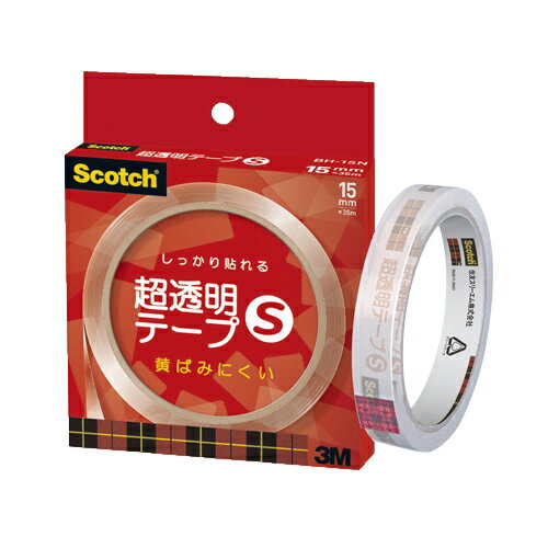 商品の仕様●しっかり貼れて、黄ばみにくい超透明テープ。●合成ゴム系粘着剤の採用により、粘着力は2倍にアップ！(スリーエム ジャパン社「透明美色TM」との比較)●使いやすい個箱入り。●寸法：幅15mm×長35m●テープ厚：0.045mm●材質...