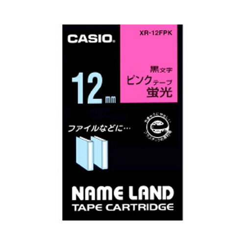 カシオ ネームランド用テープカートリッジ XR-12FPK 蛍光ピンク　黒文字 1巻5.5m