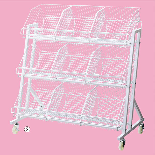 開業プロ メイチョーの傾斜ジャンブルバスケット3段白 W90cm 61-797-65-1 【店舗什器 ワゴン什器 多段式ワゴン 傾斜ジャンブルバスケット 3段 白】【メイチョー】｜アングル2