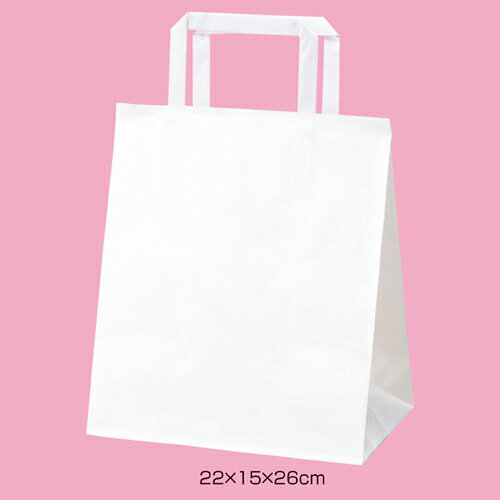 平ひもタイプ 白無地 22×15×26 50枚【 ラッピング用品 紙袋 手提げ紙袋（無地） 平ひもタイプ 白無地 】【店舗什器 小物 ディスプレー ギフト ラッピング 包装紙 袋 消耗品 店舗備品】【メイチョー】