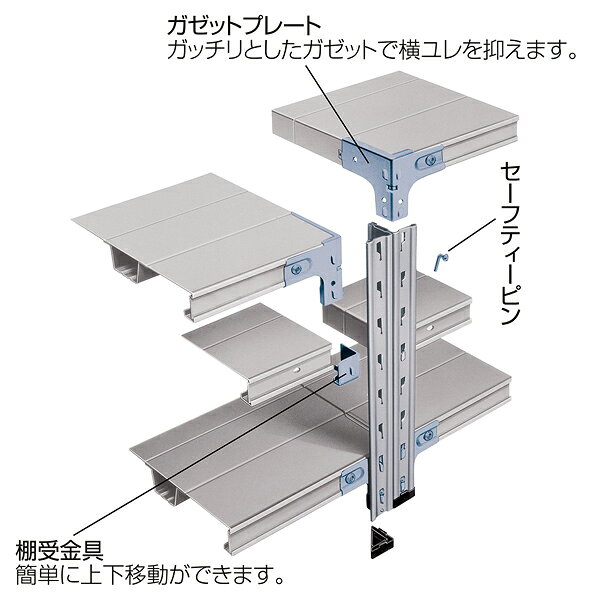 開業プロ メイチョーの軽量セミボルトレスラックW90cm4段H180D60WG 150kg/段 1台 61-784-1-9 【メイチョー】｜アングル2