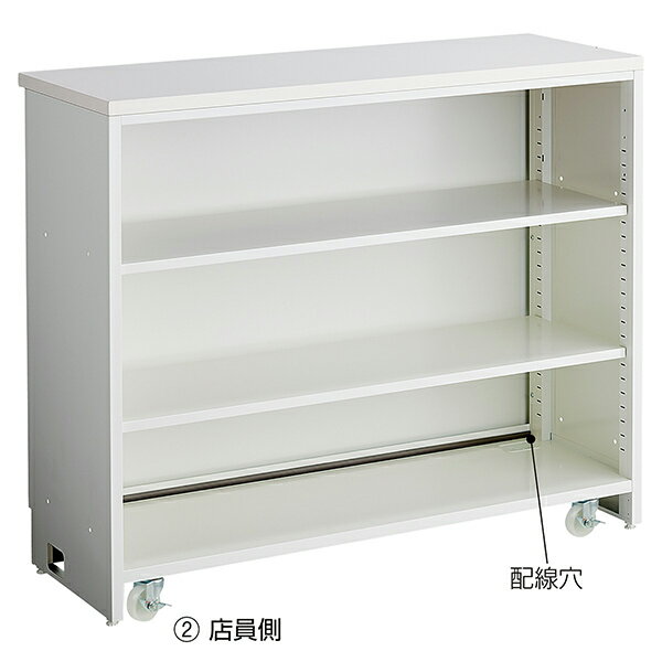 スチール製キャスター付きスリムカウンター 棚板タイプ W120cm 61-779-58-2 【メイチョー】 [2]