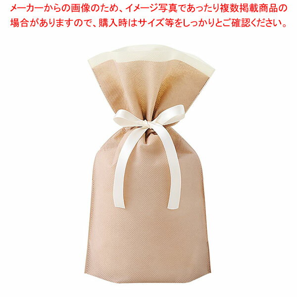 【10枚】不織布リボン付きギフトバッグ コルク 幅17×高さ28[18]×底マチ8cm 61-811-15-1 【メイチョー】