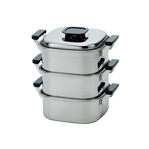 モモ18-0　プレス　角蒸器　3段　22cm【メイチョー】