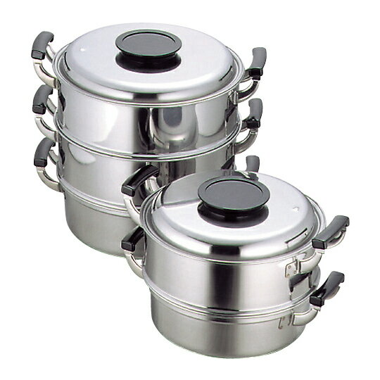 モモ18-0　プレス　丸蒸器　3段　27cm 電磁調理器対応【メイチョー】