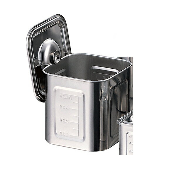 18-8　目盛付角キッチンポット(手無)　15cm 12150【ステンレス 蓋の置き場に困らない引掛け金具付き ソ..