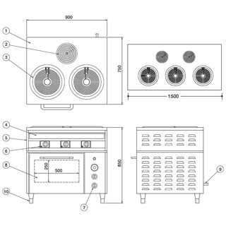 開業プロ メイチョーの押切電機 電気レンジ (オーブン付) OKRO-210PB 1500×750×850【押切電機株式会社 グリラー フライヤー ウォーマー なら押切電気取り扱いの名調で！】【メーカー直送/後払い決済不可】【メイチョー】｜アングル2