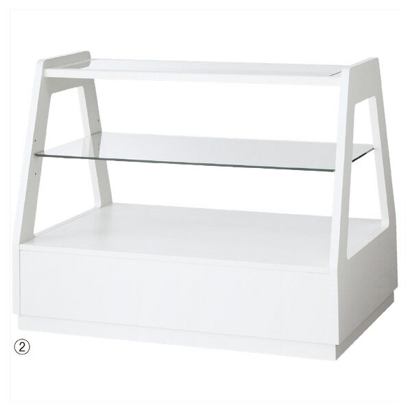 木製フレーム3段テーブル ホワイト 61-779-1-1 【店舗什器 ディスプレイ用テーブル テーブル（ガラス天板） 木製フレームテーブル】【メイチョー】