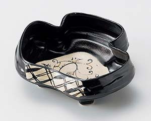 【まとめ買い10個セット品】和食器 ミ031-188 黒織部瓜絵三ッ葉割向付【キャンセル/返品不可】【メイチョー】