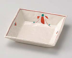 【まとめ買い10個セット品】和食器 ユ036-138 赤絵花正角浅鉢【キャンセル/返品不可】【メイチョー】