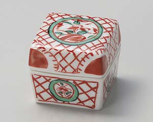 【まとめ買い10個セット品】和食器 ホ083-038 赤絵丸紋角蓋付珍味【キャンセル/返品不可】【メイチョー】