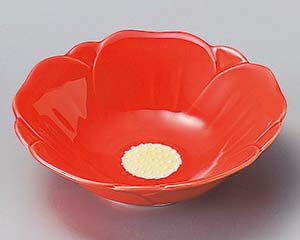 【まとめ買い10個セット品】和食器 ミ098-278 赤釉椿花形鉢【キャンセル/返品不可】【メイチョー】