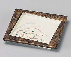 【まとめ買い10個セット品】和食器 ミ100-208 秋草金タタキ正角皿【キャンセル/返品不可】【メイチョー】