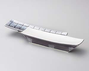 【まとめ買い10個セット品】和食器 ミ125-188 市松銀彩高台長皿【キャンセル/返品不可】【メイチョー】